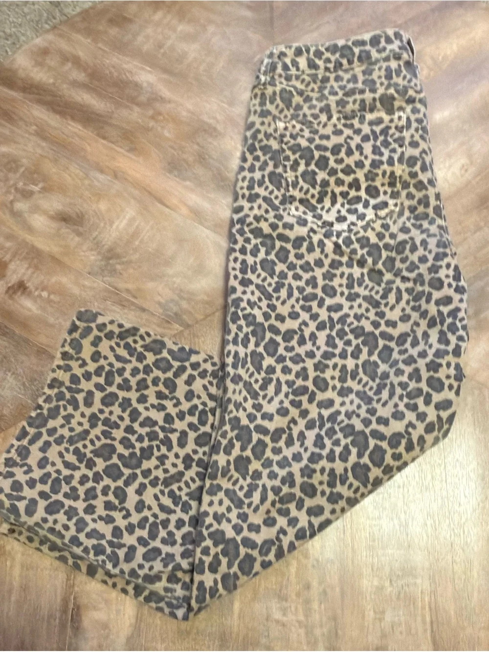 AE Stretch Leopard Low-Rise Baggy Wide-Leg Pant